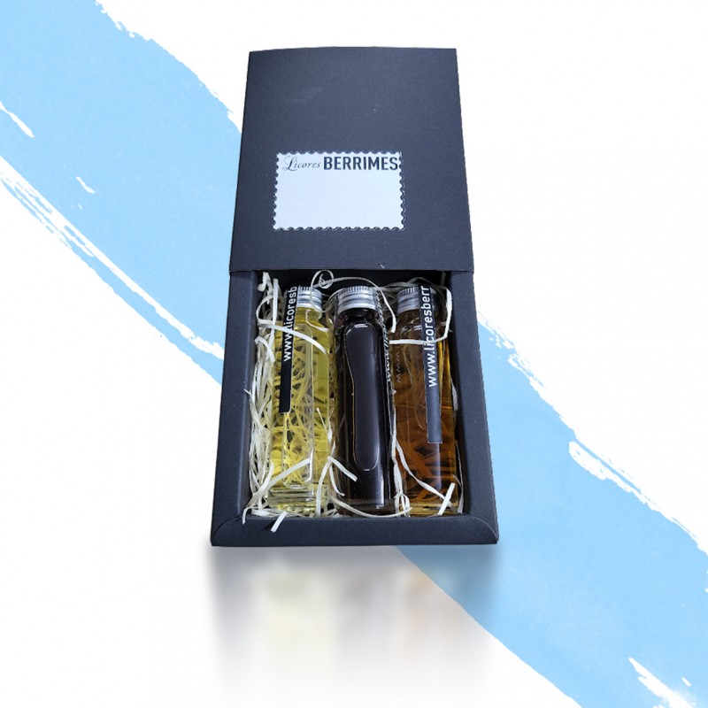 Caja de 3 botellitas de licor: café, hierbas y miel - Imagen 2